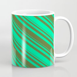 [ Thumbnail: Dark Olive Green and Green Colored Lines Pattern Coffee Mug ]