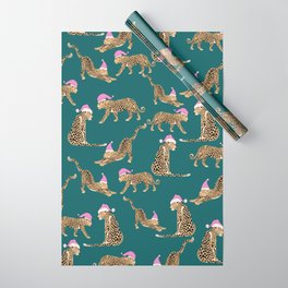 Leopard Santa on Teal Green Wrapping Paper