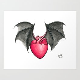 Flying heart with bat wings Art Print