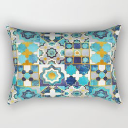 Spanish moroccan tiles inspiration // turquoise blue golden lines Rectangular Pillow
