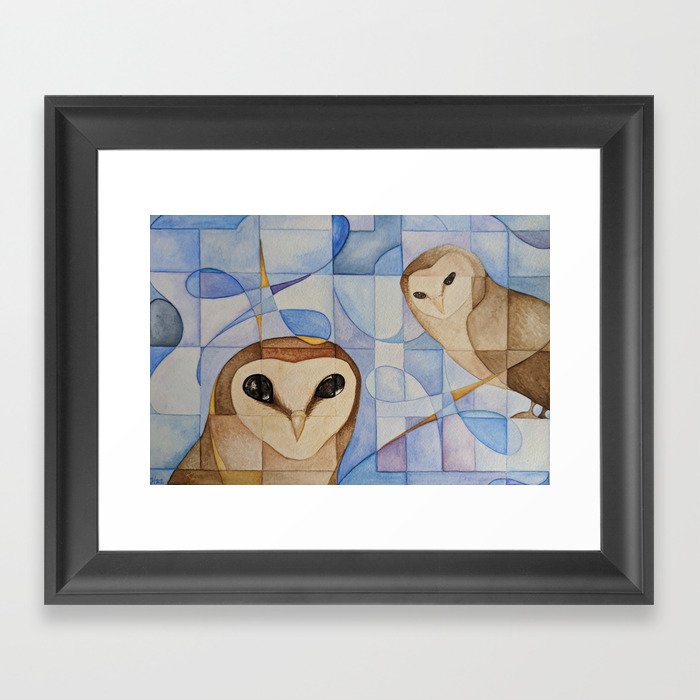 Not What They Seem Owls Geometric Abstract Framed Art Print