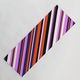 [ Thumbnail: Eyecatching Violet, Midnight Blue, Red, Black & White Colored Lines/Stripes Pattern Yoga Mat ]