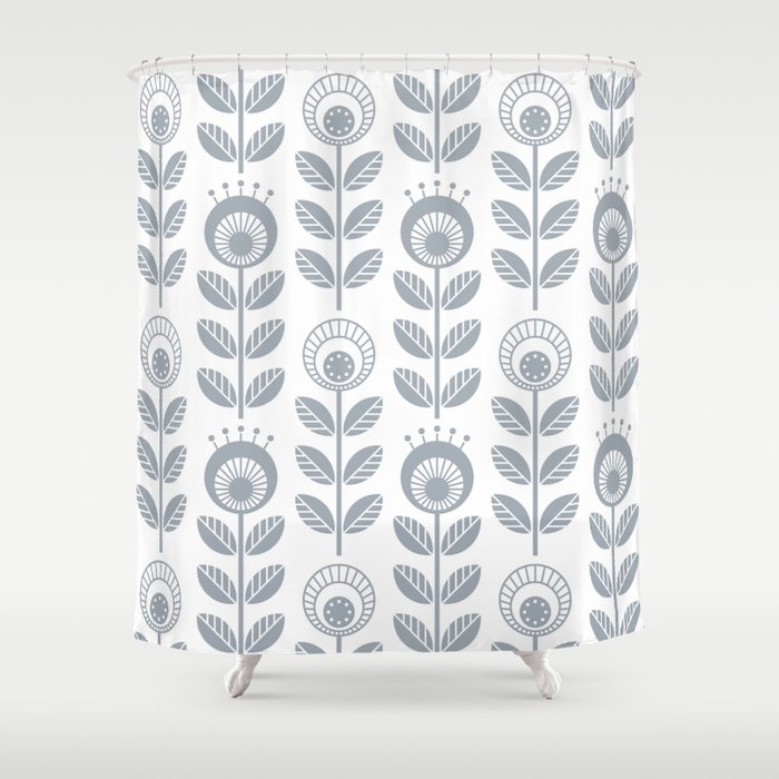Scandi Garden 01 3 Silver Grey On White Shower Curtain By