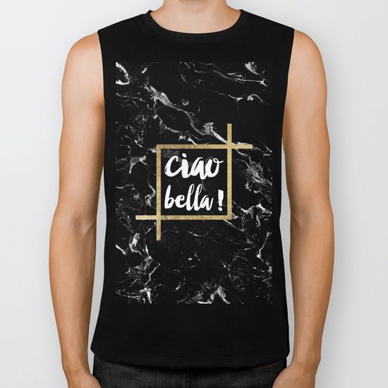 Modern elegant typography Ciao Bella gold leaf black marble Biker Tank