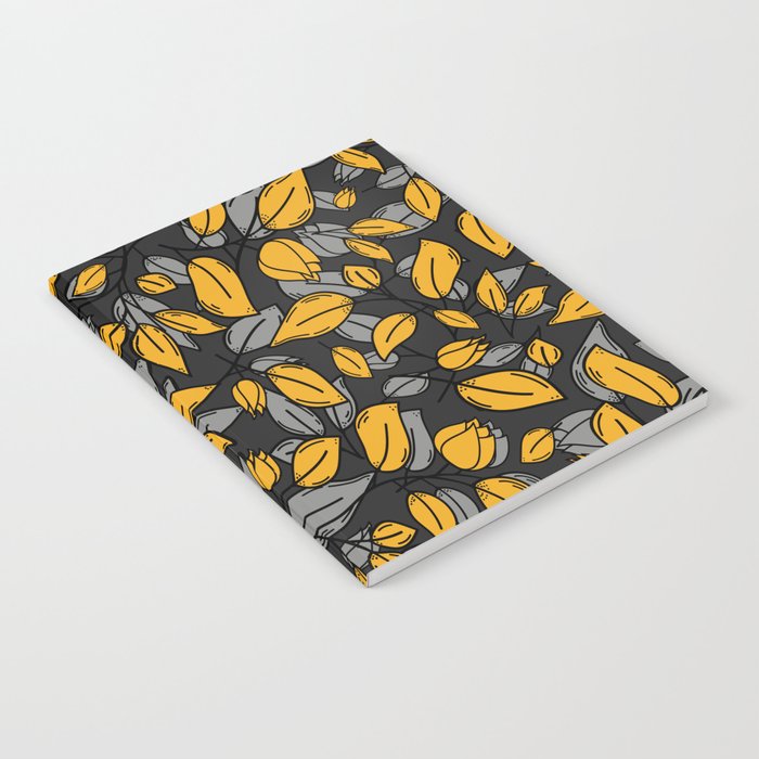Yellow black floral silhouette pattern Notebook