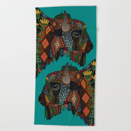 bison teal Beach Towel