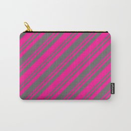 [ Thumbnail: Deep Pink & Dim Grey Colored Lined Pattern Carry-All Pouch ]