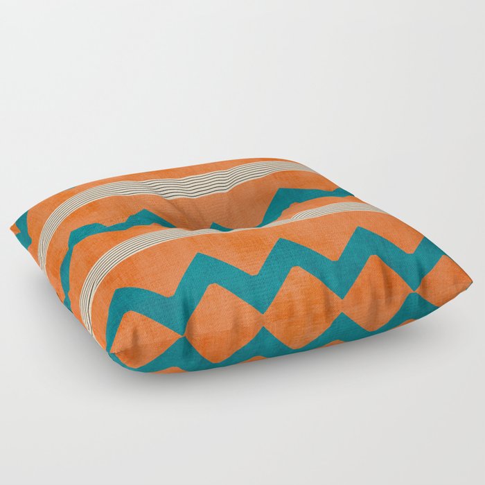 Teal Orange Chevrons Modern Artwork Floor Pillow