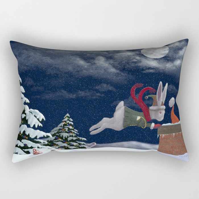 White Rabbit Christmas Rectangular Pillow