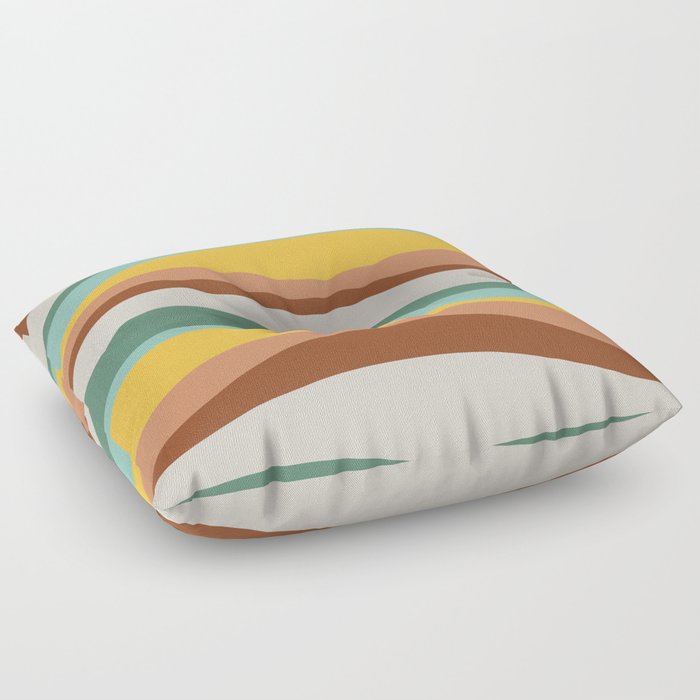 Wavy Lines Pattern Teal, Yellow, Orange, Terracotta and Beige Floor Pillow