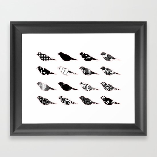 Monochromatic Patterned birds Framed Art Print