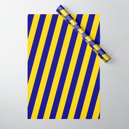 [ Thumbnail: Yellow & Dark Blue Colored Lines Pattern Wrapping Paper ]
