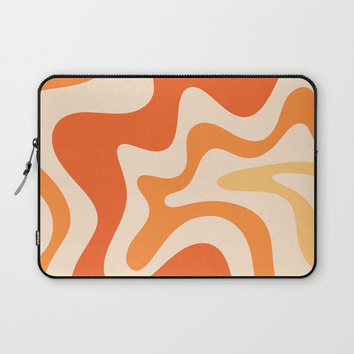 Retro Liquid Swirl Abstract Pattern Square Tangerine Orange Tones Laptop Sleeve