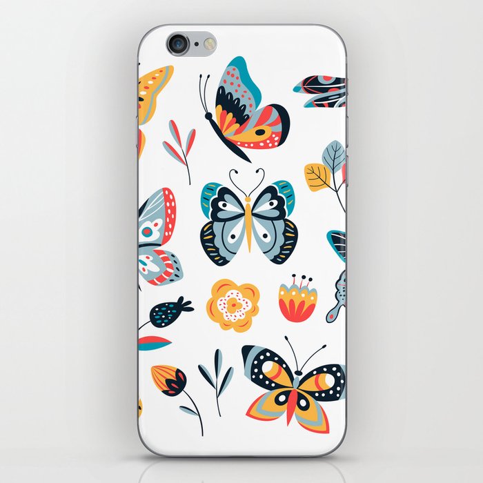 Color drawing butterfly. Butterflies moth and flowers. Vintage insects vintage collection iPhone Skin