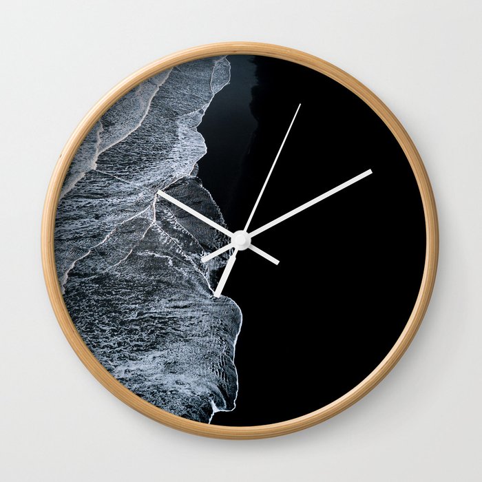 Waves on a black sand beach in iceland - minimalist Landscape Photography Wall Clock