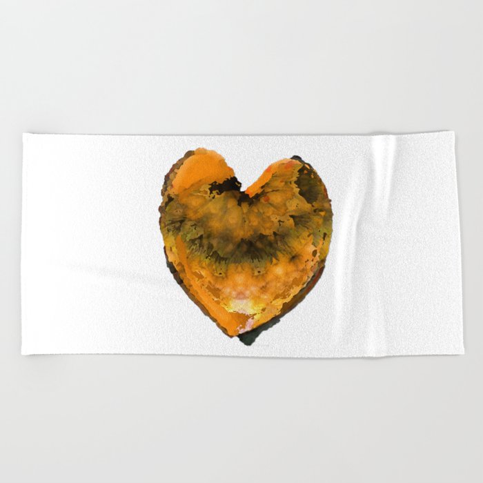 Big Romantic Orange Heart Art by Sharon Cummings Beach Towel