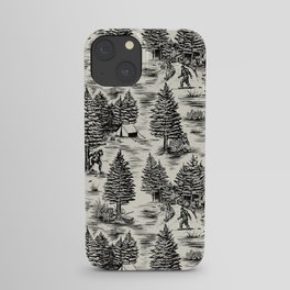 Bigfoot / Sasquatch Toile de Jouy in Black iPhone Case