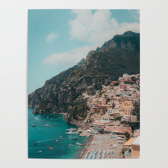 Amalfi Coast, Italy, Beach Mountains Poster