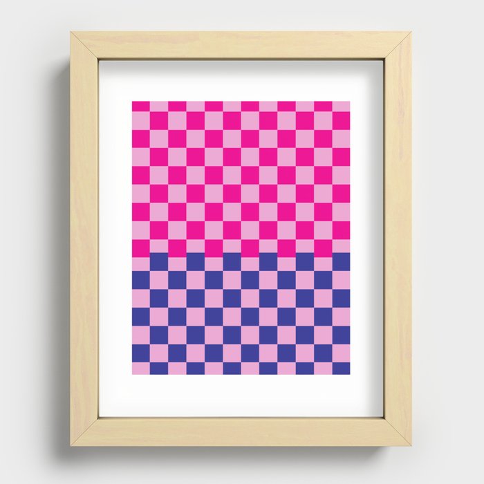 Retro Neon Checker in Pink and Blue Recessed Framed Print