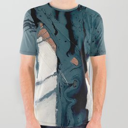 Fortune[4]: A bold, minimal, abstract mixed-media piece in blue and black All Over Graphic Tee