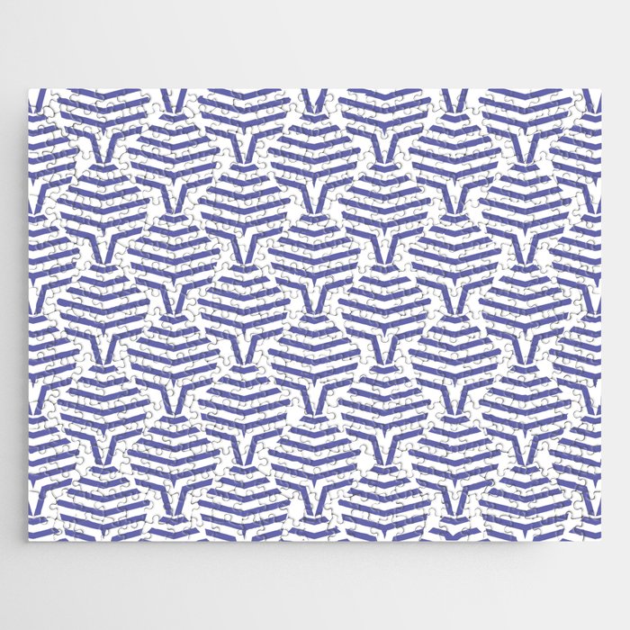 Periwinkle and White Stripe Shape Pattern - Pantone 2022 Color of the Year Very Peri 17-3938 Jigsaw Puzzle