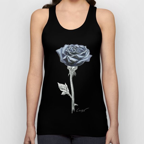 Rose 03b Botanical Flower * Blue Black Rose Unisex Tank Top
