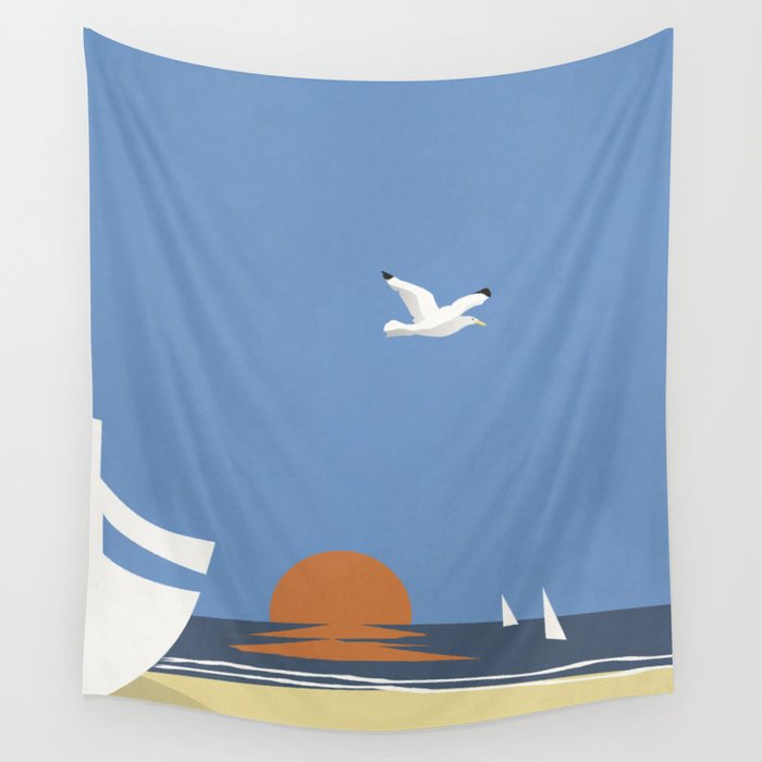 Sea, sun and boat Wall Tapestry