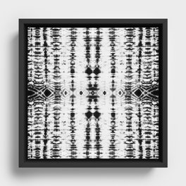 Shibori tiedye black & white vertical stripes Framed Canvas