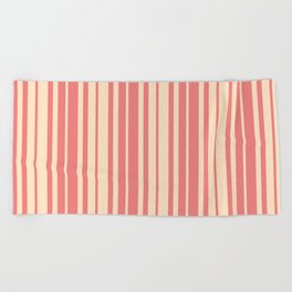 [ Thumbnail: Light Coral and Bisque Colored Stripes/Lines Pattern Beach Towel ]