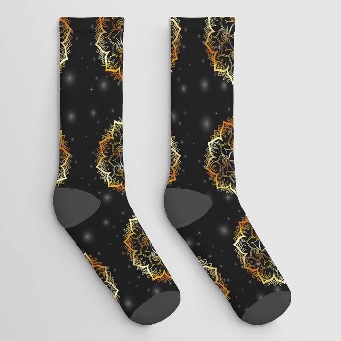 Golden decorative floral mandala sacred geometry Socks