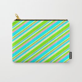 [ Thumbnail: Light Yellow, Green, Light Pink, and Cyan Colored Striped/Lined Pattern Carry-All Pouch ]