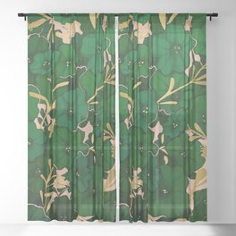 Green, Gold, and Pink, Floral Pattern Sheer Curtain