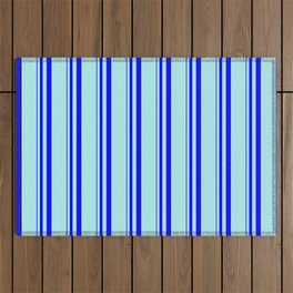 [ Thumbnail: Blue and Turquoise Colored Lines Pattern Outdoor Rug ]