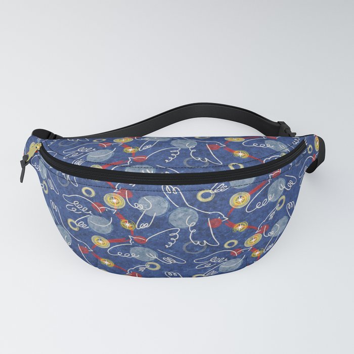 Love Birds with Ribbon and Stars (Blue) Fanny Pack
