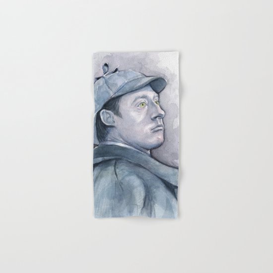 Data as Sherlock Holmes Watercolor TNG Portrait Hand & Bath Towel