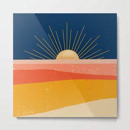 Here comes the Sun Metal Print | Retro, Minimal, Graphicdesign, Geo, Desert, Abstract, Modern, Sun, Landscape, Nika 