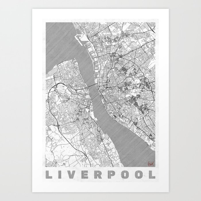 Liverpool Map Line Art Print By Hubertroguski Society6