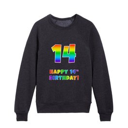[ Thumbnail: HAPPY 14TH BIRTHDAY - Multicolored Rainbow Spectrum Gradient Kids Crewneck ]