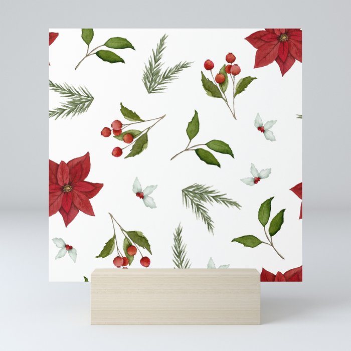 Get to the Poinsettia - Christmas Pine and Berries Mini Art Print