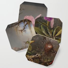 Cattelya Orchid And Three Brazilian Hummingbirds 1 By Martin Johnson Heade | Reproduction Coaster