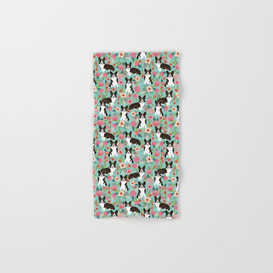 Brindle Cardigan Corgi Florals - cute corgi design, corgi owners will love this mint florals corgi Hand & Bath Towel