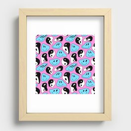 Funny melting smile happy face colorful cartoon seamless pattern Recessed Framed Print