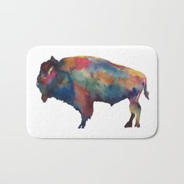 Watercolor Buffalo Bison Bath Mat | Animal, Sabres, Watercolor, Bison, Wildlife, Painting, Bills, Buffalo, Sports, Colorful 
