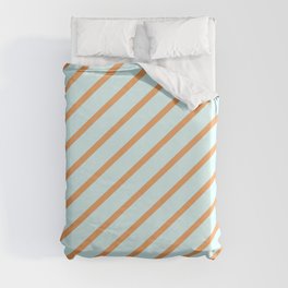 [ Thumbnail: Brown and Light Cyan Colored Lines Pattern Duvet Cover ]