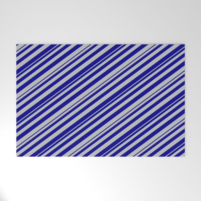 Dark Blue and Grey Colored Lines Pattern Welcome Mat