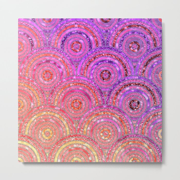 Pink Purple and Gold Sparkling Faux Glitter Mermaid Circles Metal Print