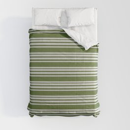 [ Thumbnail: Light Gray and Dark Olive Green Colored Pattern of Stripes Comforter ]