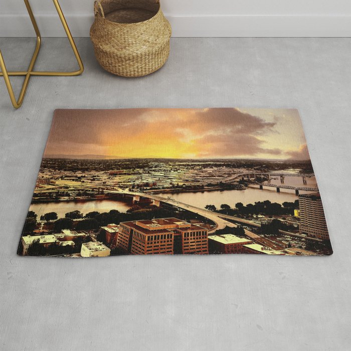 Downtown Portland Oregon Bridge View Rug By Glowingbird Society6