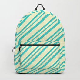 [ Thumbnail: Light Yellow and Turquoise Colored Lined Pattern Backpack ]