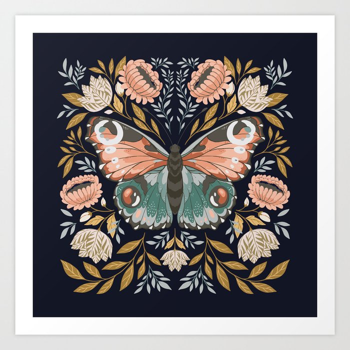 William Morris Butterfly - Midnight Garden Art Print